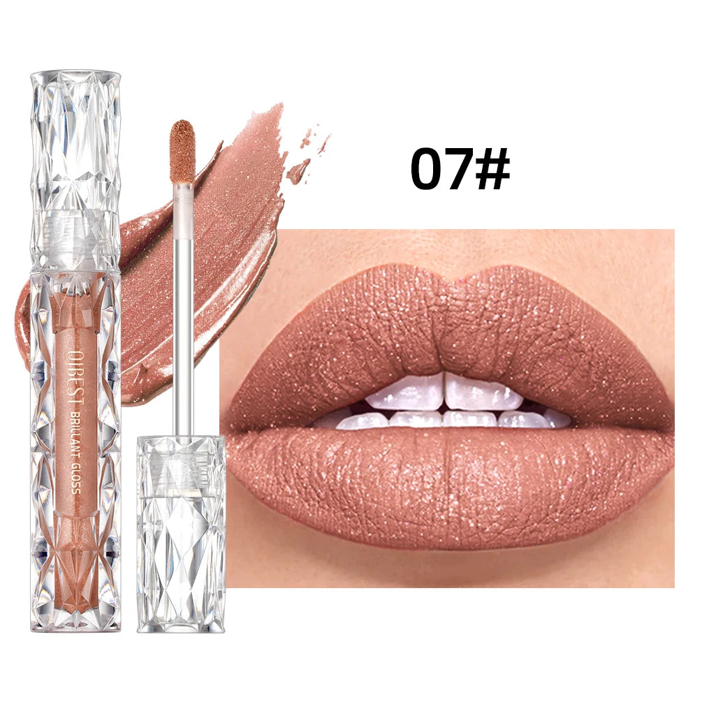 QIBEST Shimmer Lip Gloss Diamond Glitter Lip Tint Waterproof Long Lasting Matte Liquid Lipstick Red Purple Lipgloss Women Makeup