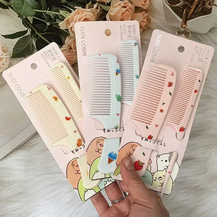 2pcs Cute Kids Hair Comb Set Anti-static Strawberry Comb for Girls Portable Hairdressing Comb