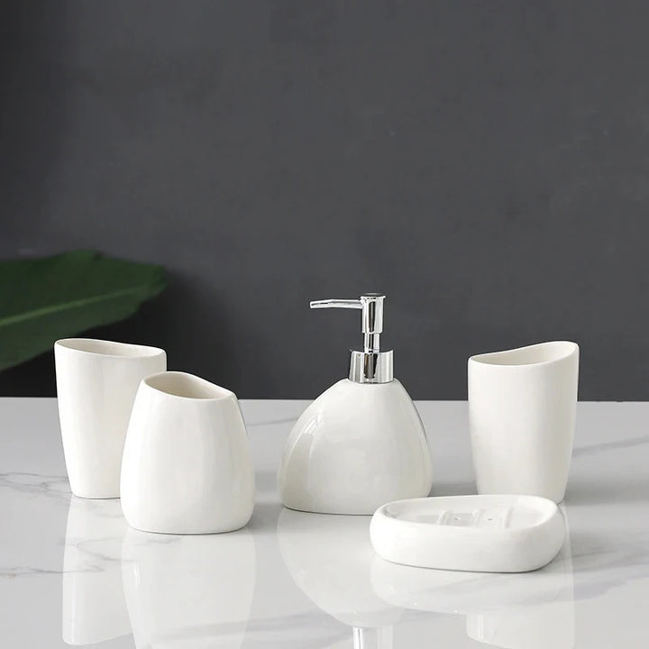 Ceramic Bathroom Accessory Set Luxury Bathroom Vanity Countertop Set Soap Dispenser Toothbrush Holder Soap Dish Bathroom Supply