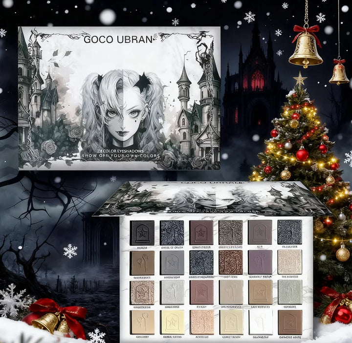 24-Color Dark Elf Eyeshadow Palette Gothic Vampire Style High-Pigment Shimmer/Glitter Eye Makeup Set Perfect Christmas Gift