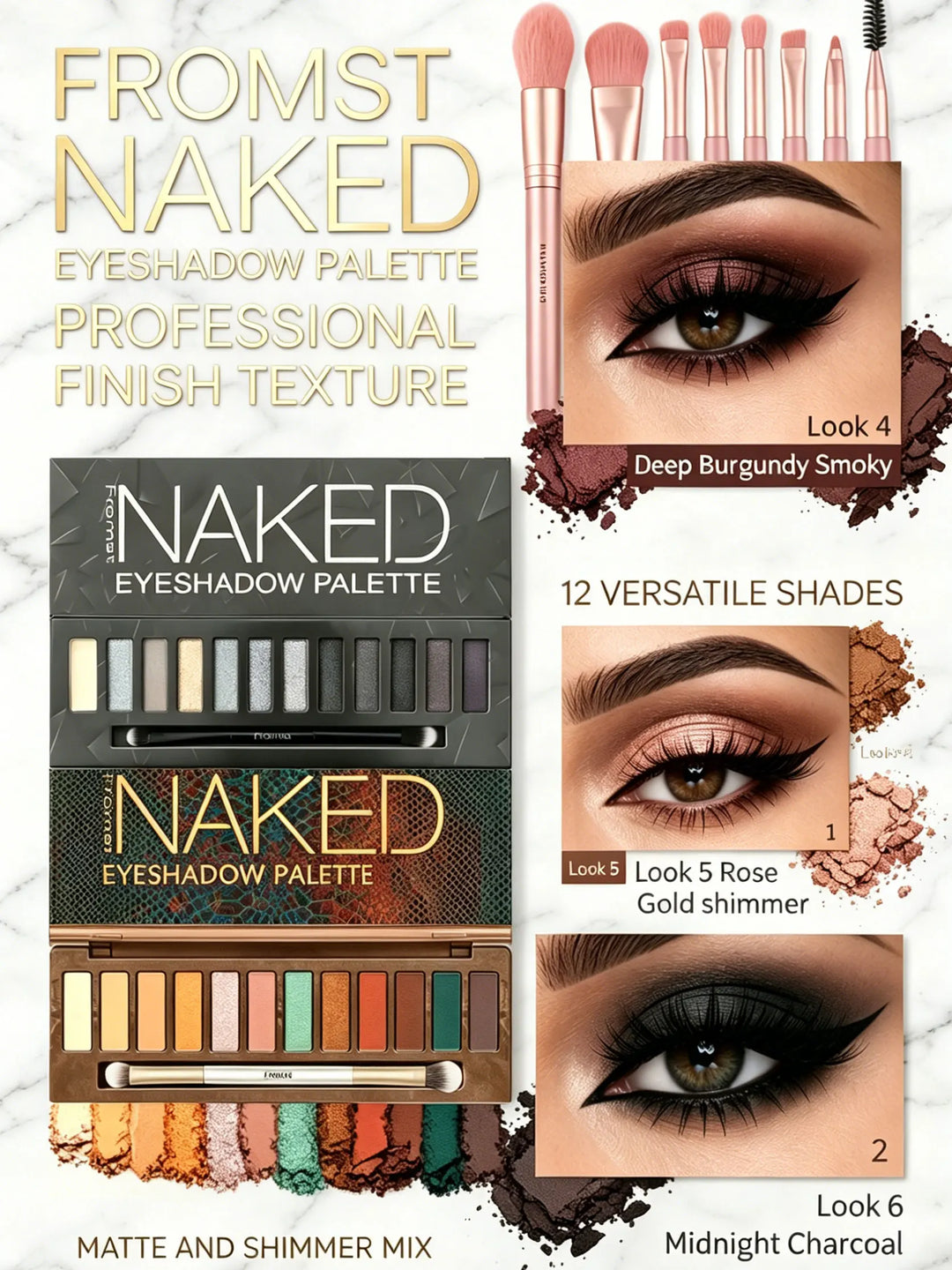 12-Color Smoky + Warm Eyeshadow Palette Bundle with 8Pcs Brushes, Long Wear High Pigment Matte Shimmer Eye Shadow Set, Complete Eye Makeup Kit for Women