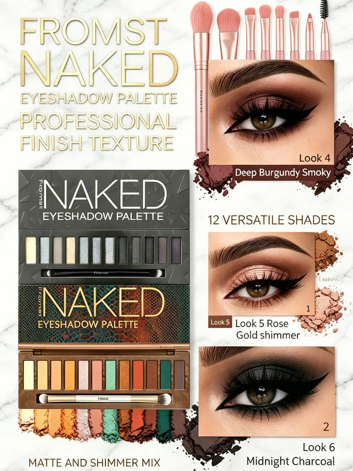 12-Color Smoky + Warm Eyeshadow Palette Bundle with 8Pcs Brushes, Long Wear High Pigment Matte Shimmer Eye Shadow Set, Complete Eye Makeup Kit for Women