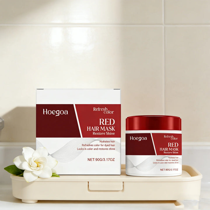 HOEGOA 90G Red Hair Mask, Hydrates And Moisturizes, Repairs Hair, Replenishes And Revitalizes Color, Locks And Protects Color