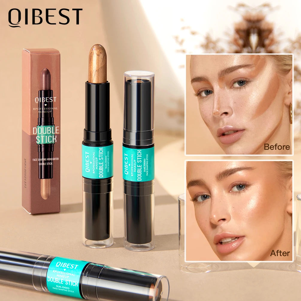 QIBEST Highlighting&Bronzer Stick Face Brightening Blusher Rouge Concealer Pen Long Lasting Highlight Contouring Blush Makeup