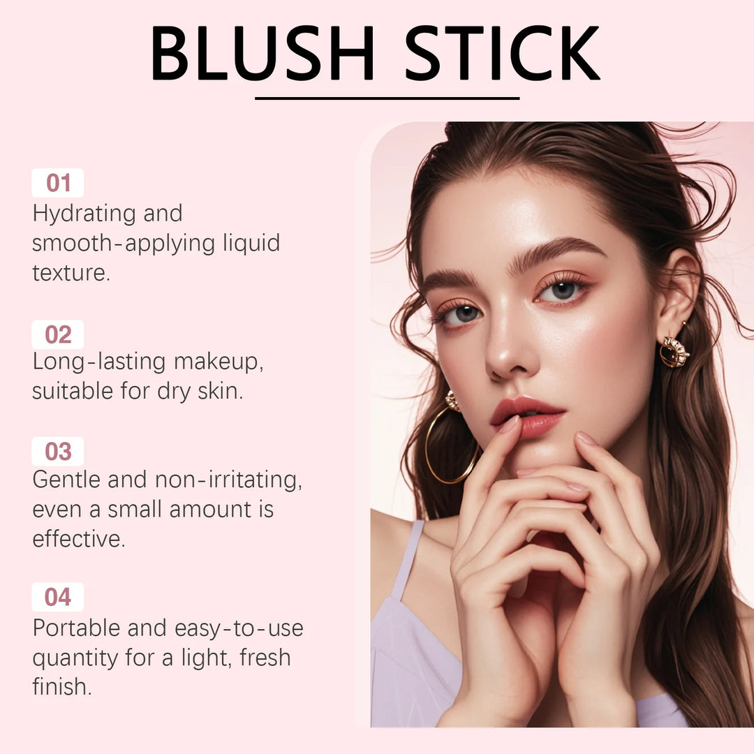 Portable Cream Blush Stick Soft Mist Finish Hydrating Long-Wear Blendable Smooth Lightweight On-the-Go Cheek Blush