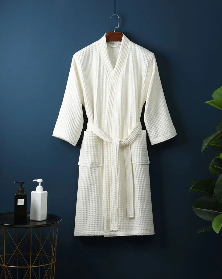 Cotton Terry Robe for Spring and Summer Thin Morning Robe Long Sleeve Waffle Bathrobe Hotel Beauty Bath Towel for Couples