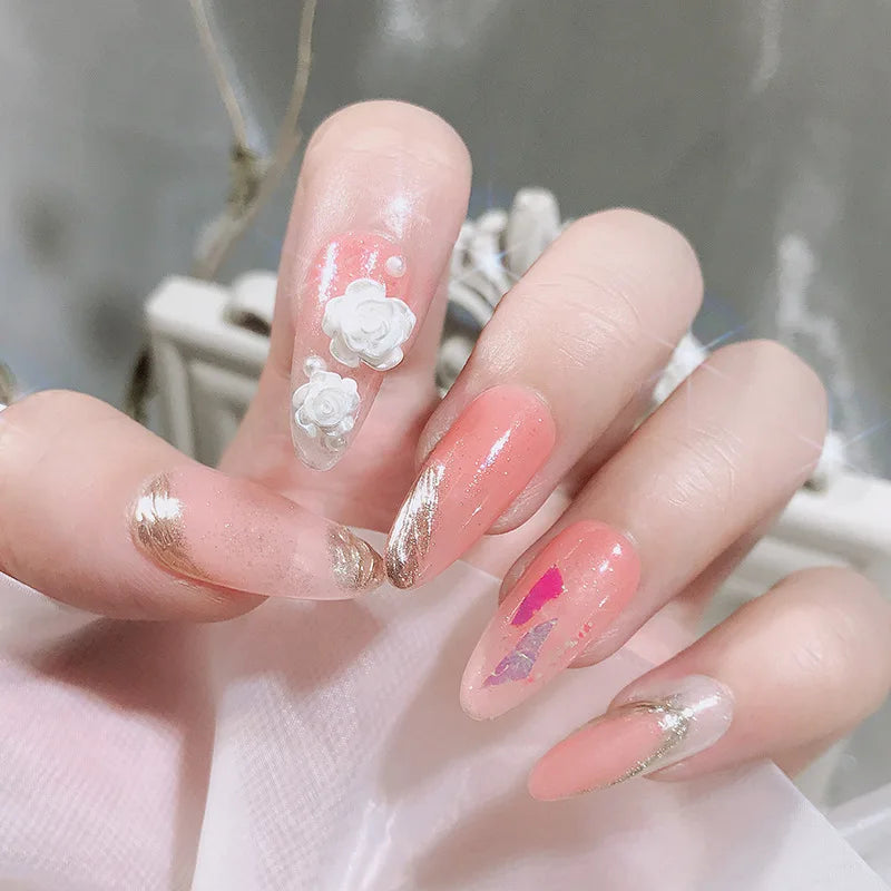 50pcs Cute New Resin Mini 3D White Plated Rose Nail Rhinestones Gems Glitter Nail Art Jewelry Manicure Nail Art Decorations