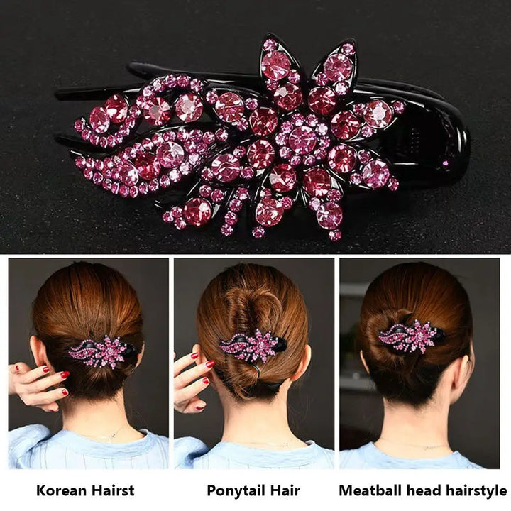 Shiny Rhinestone Hairpin Flower Leaf Duckbill Hair Claws Retro Hair Clips Accessories For Women Shinning Ponytail Headwear
