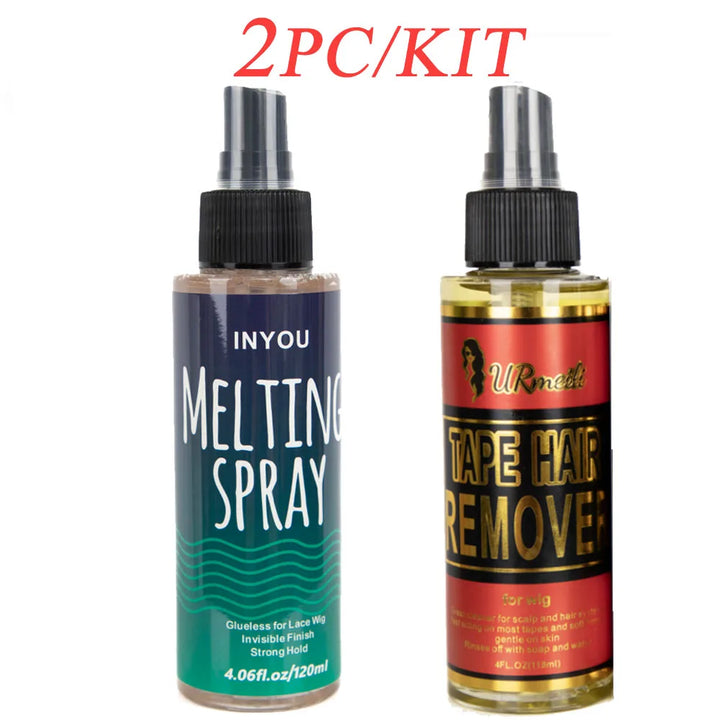 2-piece set  Hair Glue Remover Adhesive Cleaner and Lace Melting Spray and Holding Spray(120ml), Extreme Hold & Glueless