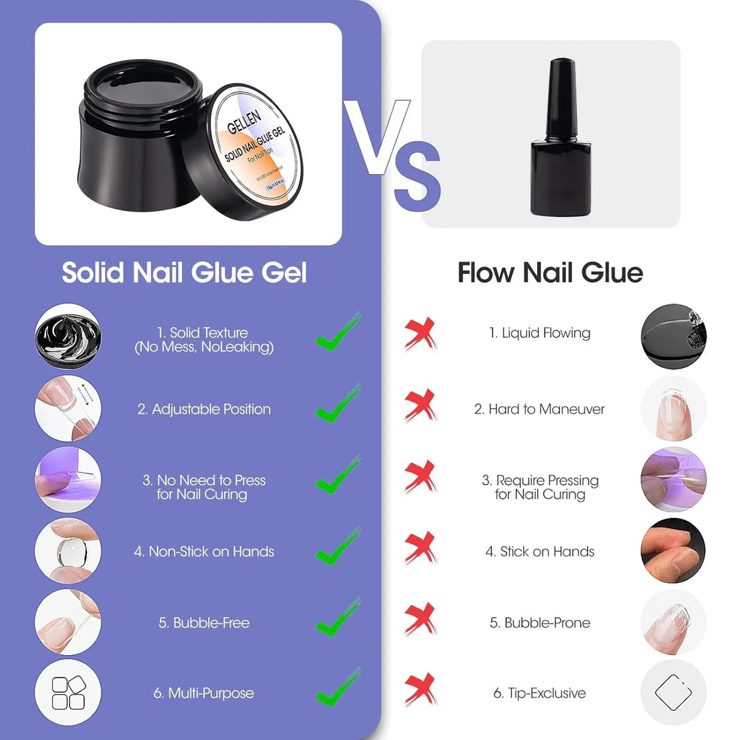 GELLEN Nail Remover Solid Glue Gel Set Strong Adhesive for Press on Nails Acrylic Tips Kit Salon Professional DIY Manicure