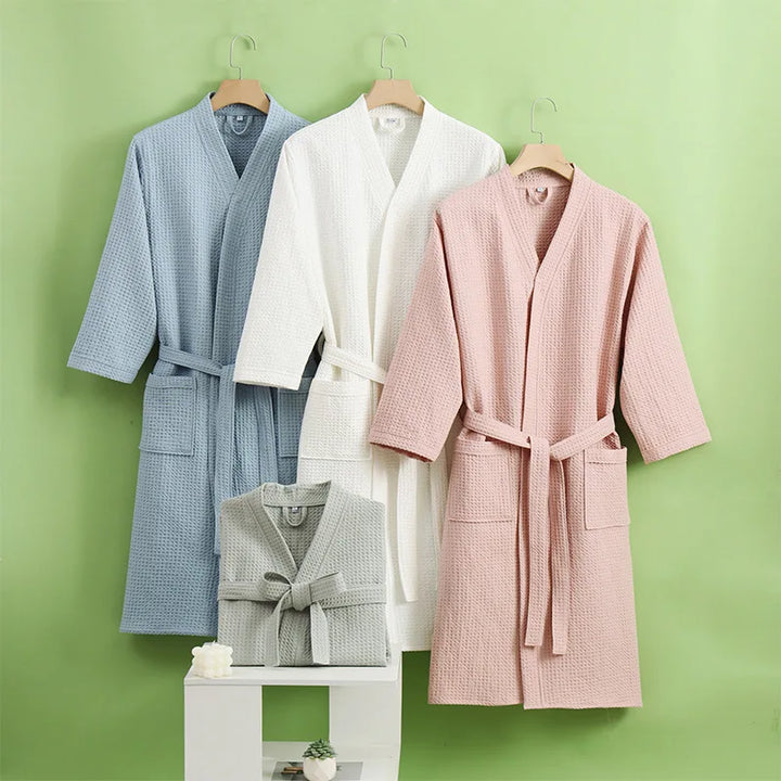 Bathrobe for Women and Men Cotton Waffle Quick Drying All Season Thin Design Hotel Bth Towel Beauty Salon Bath Robe Couples