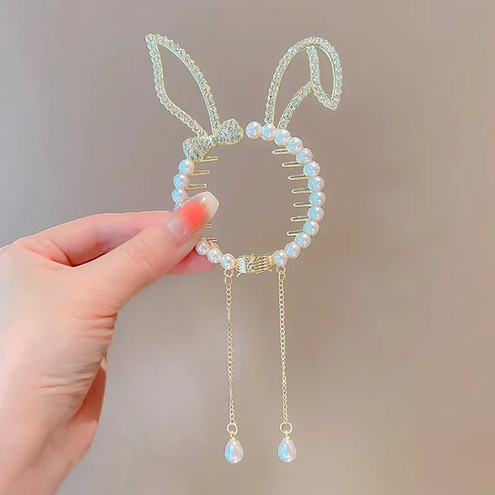 Blue Red Butterfly Bun Ponytail Buckle Holder Hair Clips Elegant Hairpin Hanging Pearl Tassel High Ponytail Hair Claw for Women