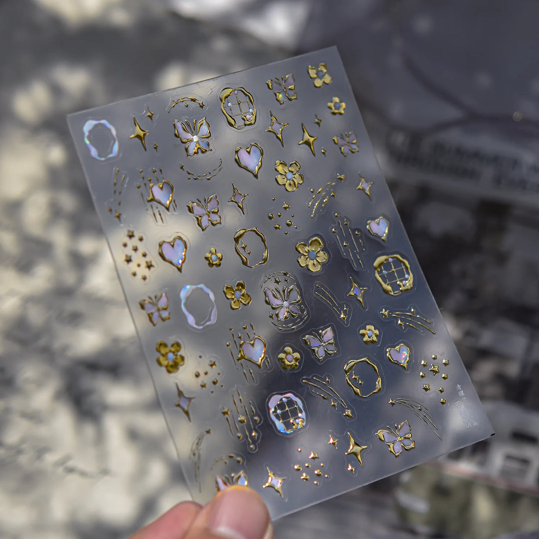 Gold Scepter Frames Nail Art Stickers Lavish Jewel Crown Patterns 5D Metal Nail Sticker Self Adhesive Manicure Decorat Decal DIY
