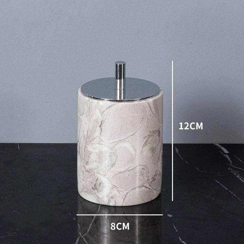 Bathroom Accessories Sets Elegant Natural Marble Liquid Soap Dispenser Toothbrush Holder Cup Soap Dish Cotton Swab Can