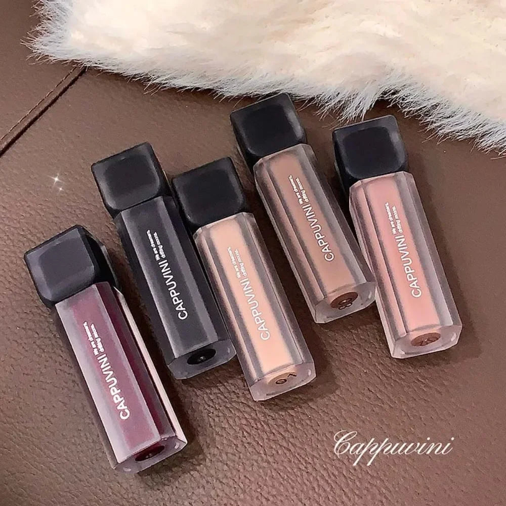 Punk Black Gothic Lip Gloss Matte Dark Brown Lipstick Nude Lip Tint Waterproof Velvet Liquid Lipstick Lip Satin Korean Cosmetics