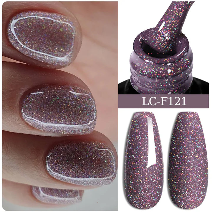 LILYCUTE 7ML Pink Glitter Nail Gel Polish Nude Natural Long Lasting Manicure Soak Off UV LED Nail Art Base Top Coat Gel Varnish