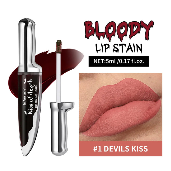 Lip Stain Kiss of Death Bloody Gothic Matte Long Lasting Waterproof Non Stick Color Darkens Over Time Vampire Makeup