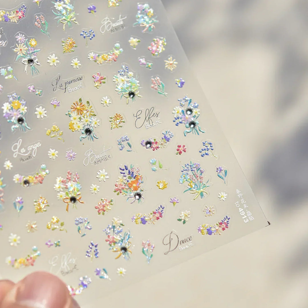 Lace Garden Bowknot Bow Tie Rose Flower Petal Pearl Irregular Border Self Adhesive 5D Nail Art Decoration Sticker Manicure Decal