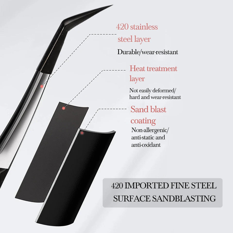Eyelash Extension Tweezers Stainless Steel Volume Eyelash 3D accurate Clip Fiber Tip High Precision Makeup Tool Curved Tweezers