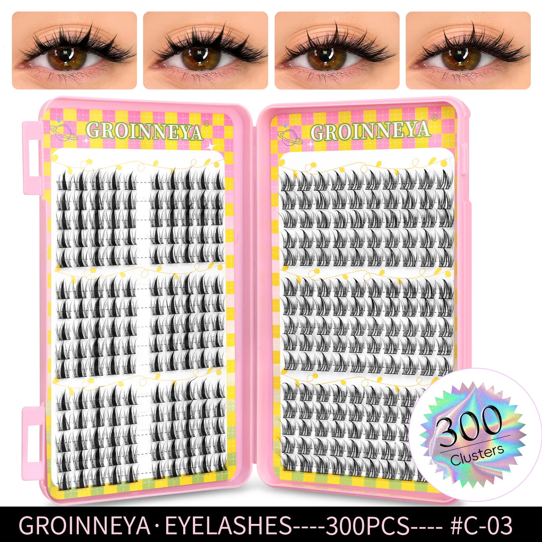 GROINNEYA Eyelashes Clusters 320 pcs Natural Eyelash extension Cluster Lashes Volume Mixed Tray Lashes Cluster Natural Lashes