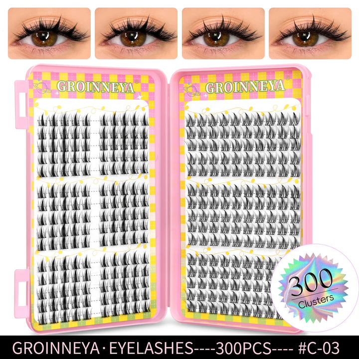 GROINNEYA Eyelashes Clusters 320 pcs Natural Eyelash extension Cluster Lashes Volume Mixed Tray Lashes Cluster Natural Lashes