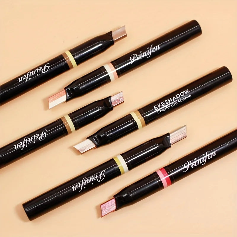 2-in-1 Highlight Glitters Eyeshadow Stick Double-ended 2-color Glitters Pearlescent Earth Brown Tone Not Smudged Eye Makeup