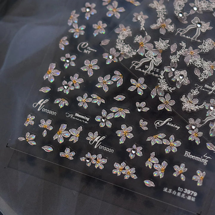 1pcs Dream Flower Window Shell Light Nail Art Stickers Japanese Flower Self Adhesive Stickers Press On Nails Decoration Decals
