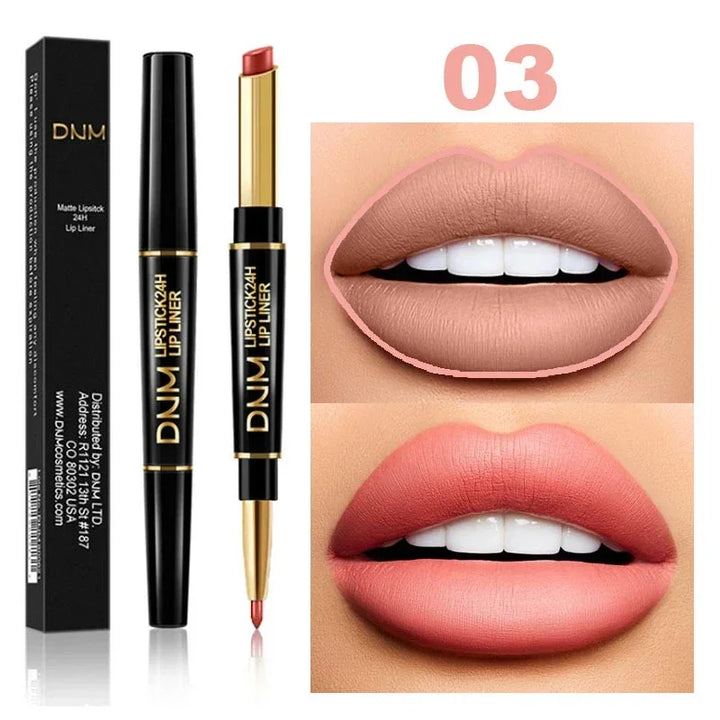 DNM Double-ended Matte Lipstick Pencil Non-stick Cup Long Lasting Lipstick Lip Liner Waterproof 2 In 1 Lip Stain Pencil Makeup