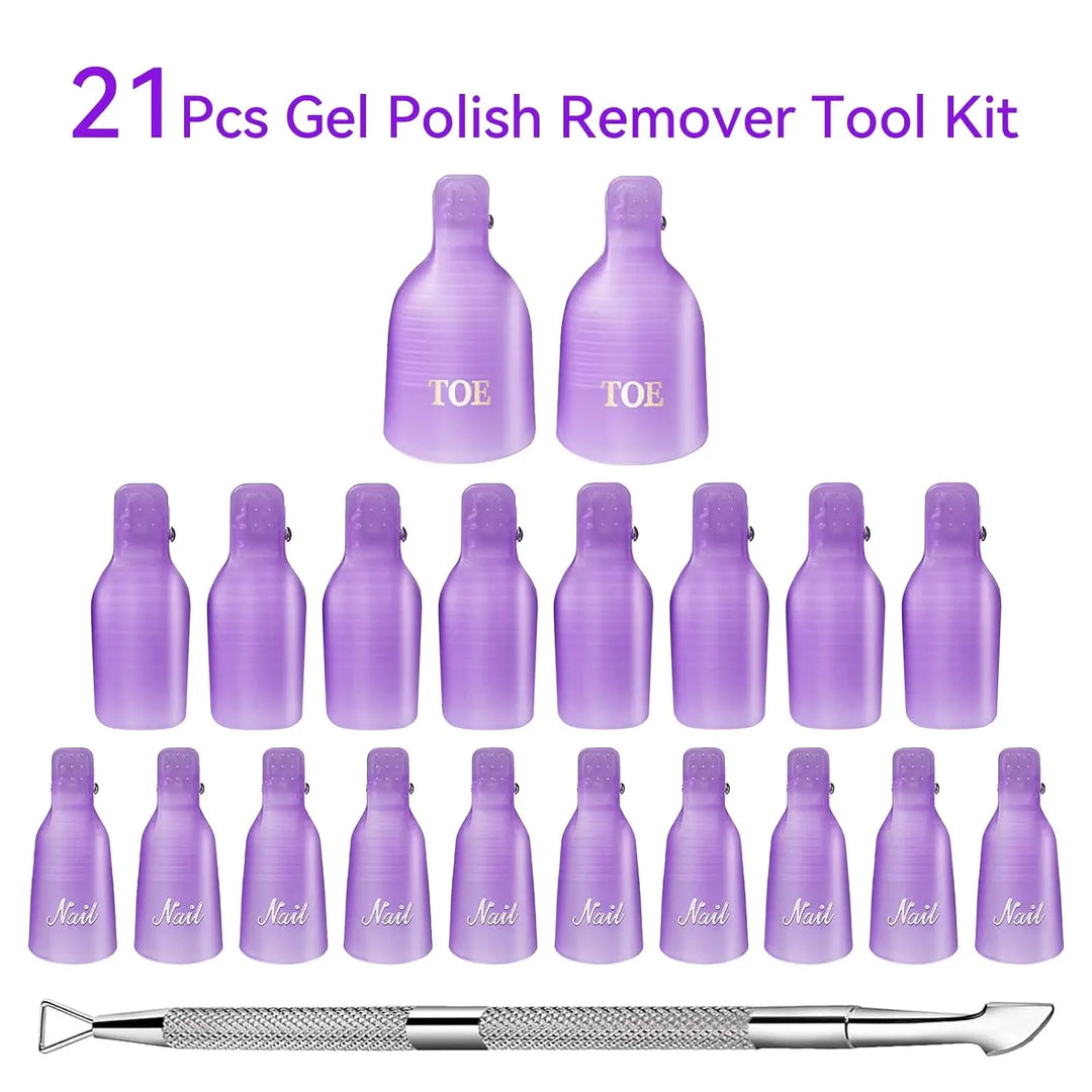 Makartt Gel Nail Polish Remover Clips Kit,With Double Ended Metal Cuticle Pusher,20 pcs Plastic Resuable Finger and Toe