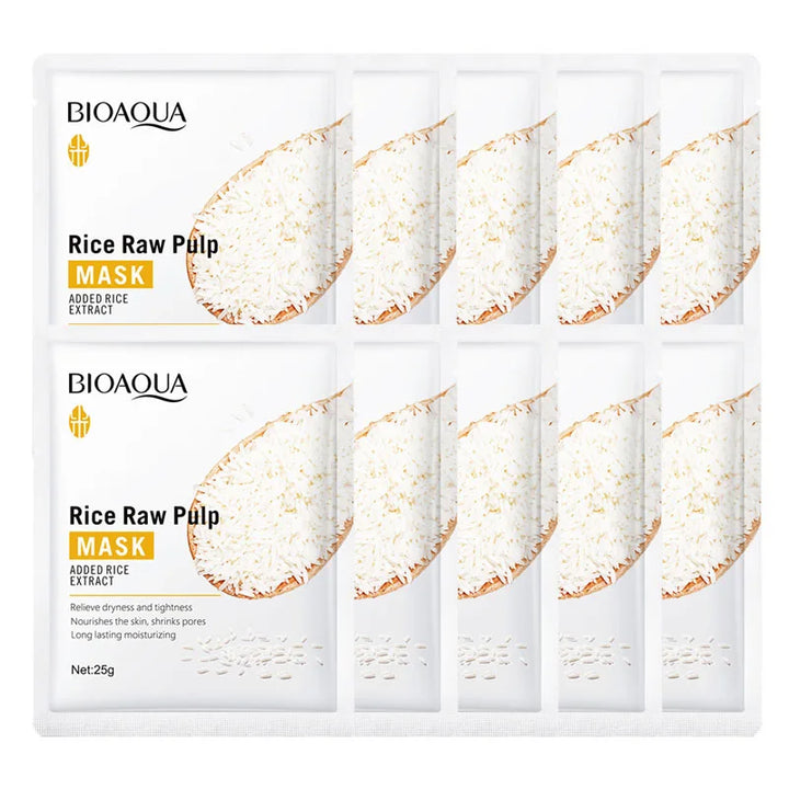 5/10pcs BIOAQUA Rice Raw Pulp Facial Masks Whitening Moisturizing Hydrating Anti-aging Face Mask Sheets Masks Skin Care