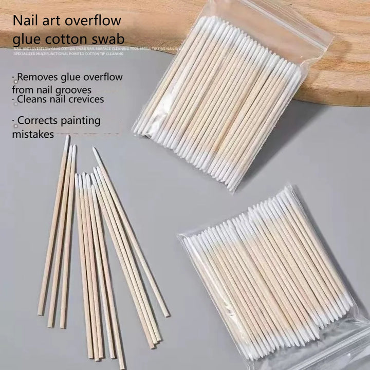 100/300/500 Nails Wooden Tip Cotton Stick Buds Disposable Ultra-Detail Corrector Nail Polish Remover Clean Sticks Manicure Tools