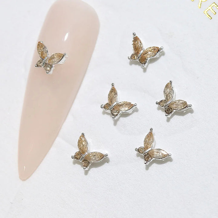 10pcs Mini 4*5mm Crystal Butterfly Nail Art Charms 3D Diamond Jewelry Parts Pink Clear Metal Manicure Decoation Rhinestones Gems