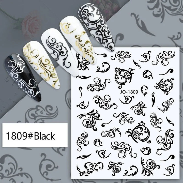 Nail Art Stickers Woman Girl Sexy Sticker Body Press on Nail Slider Black White Decal Decoration Nail Design Accessories Wraps