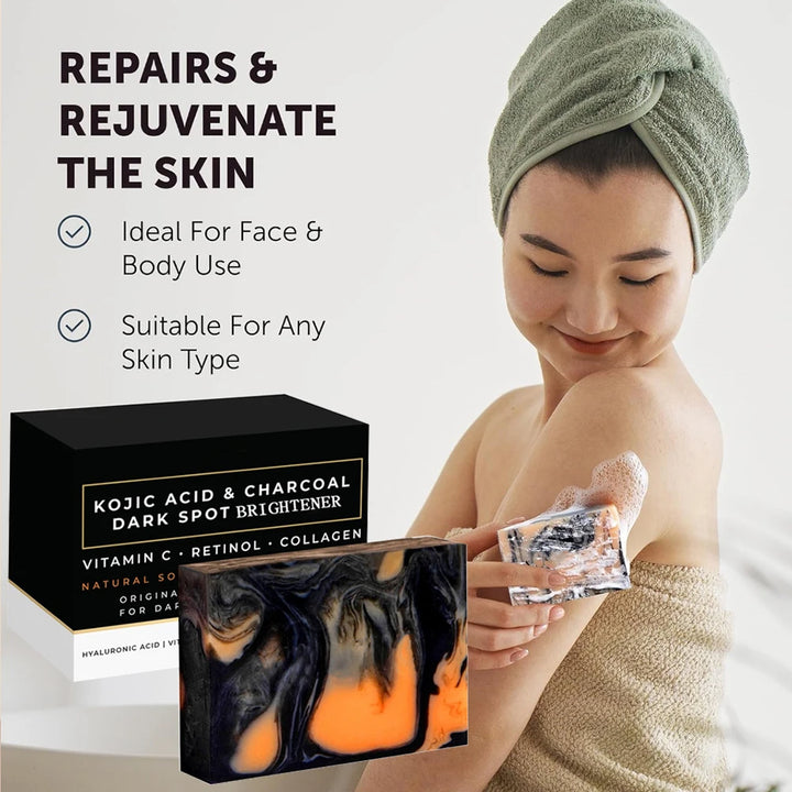 1/2/4/6Pcs Bamboo Charcoal Soap Natural Organic Activated Carbon Kojic Acid Handmade Soap for Blackhead Removal and Moisturizing