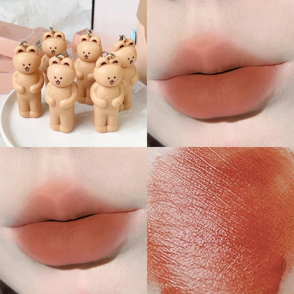 Matte Keychain Lip Gloss Waterproof Non-Stick Cup Long Lasting Moisturizing Cute Rabbit Nude Red Lip Glaze Tint Korean Cosmetics
