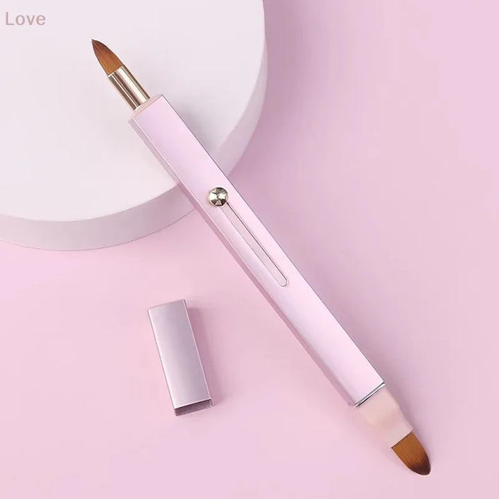[L&P]Portable Soft Retractable Lip Brush Double Head Makeup Brush With Cover For Lipstick And Concealer Beauty