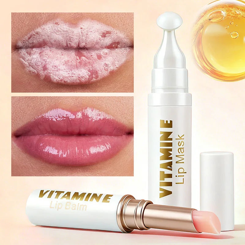 Dk'De Lip Balm+Lip Mask 2in1 Set |   Moisturizing, Soothing, and Long-Lasting Hydration |   3 Colors Available for Selection |   Night Repair Lip Wrinkle Reduction |   Daytime Lip Care to Prevent Chapped Lips