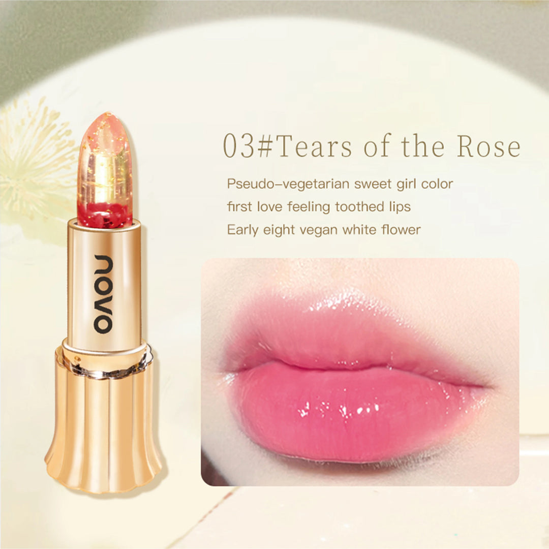 Jelly Crystal Flower Lipstick, Long Lasting Nourishing Moisturizing Anti-Chapped Lip Balm, Temperature Color Changing Lip Gloss