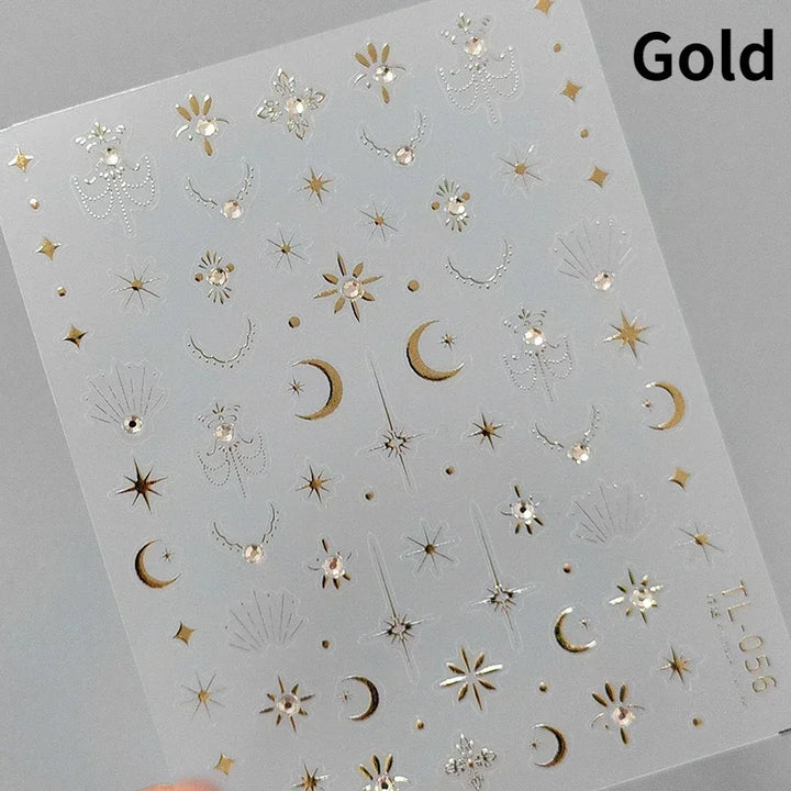 1PC 5D Korean Bronzing Nail Stickers Japanese Gold Silver Star Moon Luxury DIY Nail Art Decoration Decals Manicure Accessories