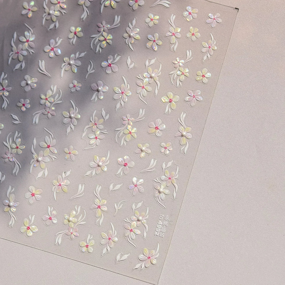 Lace Garden Bowknot Bow Tie Rose Flower Petal Pearl Irregular Border Self Adhesive 5D Nail Art Decoration Sticker Manicure Decal