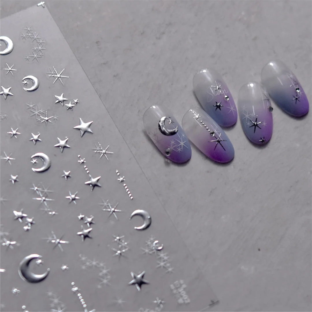 1PC 5D Korean Bronzing Nail Stickers Japanese Gold Silver Star Moon Luxury DIY Nail Art Decoration Decals Manicure Accessories