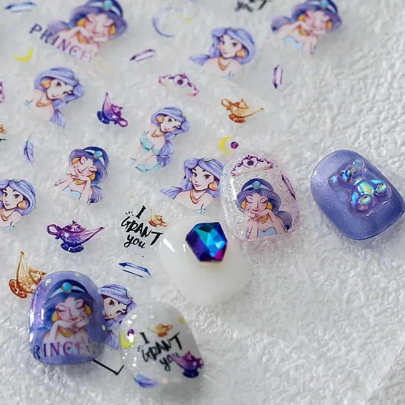 Disney Princess Cartoon 5D Nail Stickers Nail Art Decoration Frozen Snow White Nail Art Stickers Nail Supplies