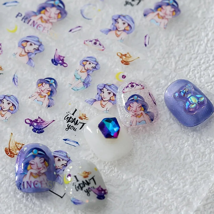 Disney Princess Cartoon 5D Nail Stickers Nail Art Decoration Frozen Snow White Nail Art Stickers Nail Supplies