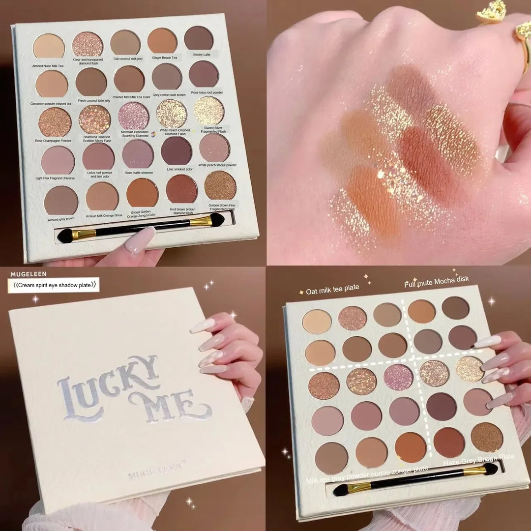 25-Color Eyeshadow Palette Earth Tones Matte & Shimmer Autumn Winter Low Saturation Orange Brown Makeup with Brush