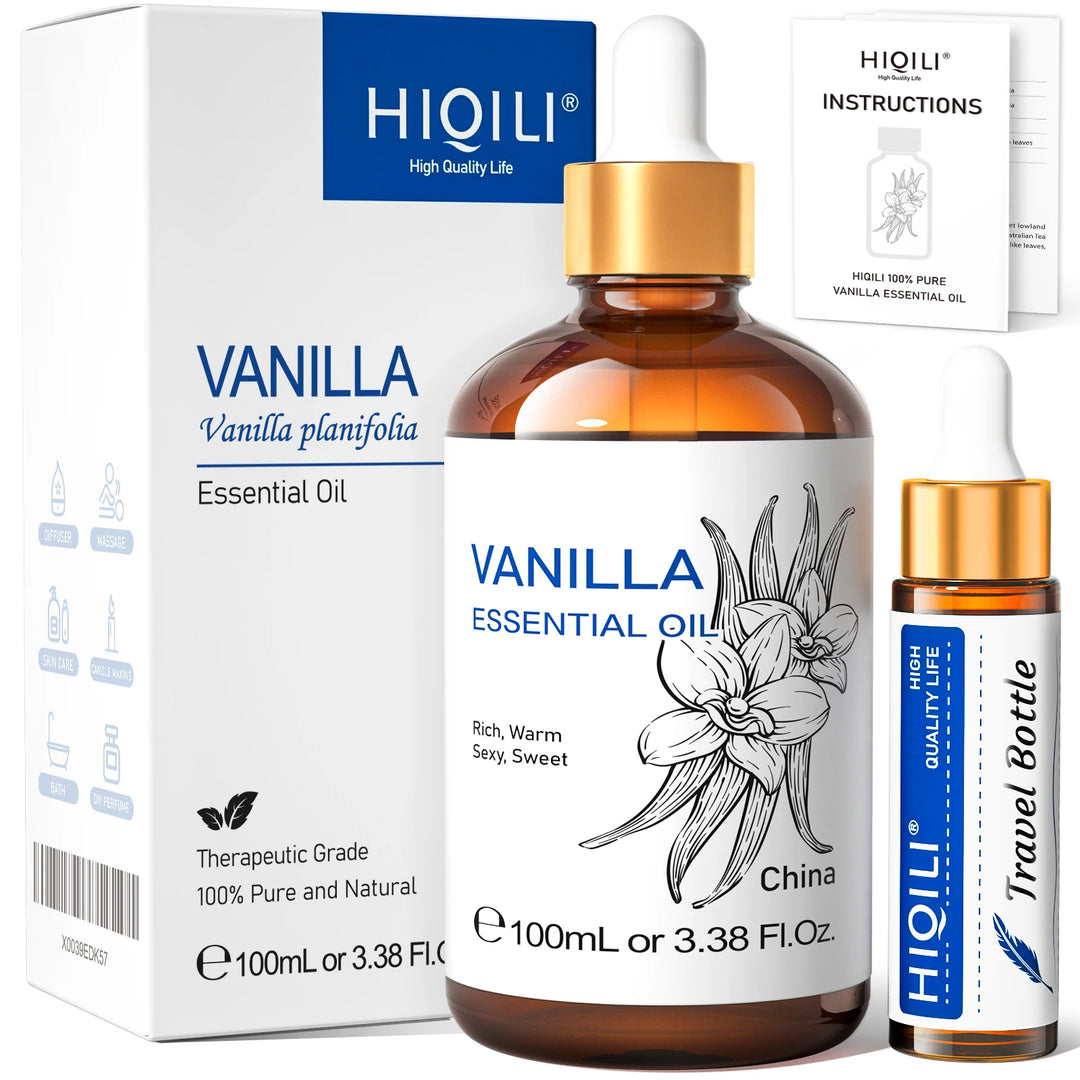 HIQILI Essential Oil Rose Geranium Lavanda Citronela Tea Tree vanille Body Oil Face Skin Care Massage 100ML/3.38fl.oz