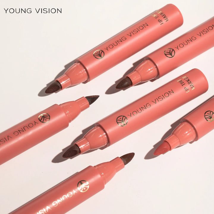 Lip Tint Pen, 6 Colors Available, Matte Water Lipstick, Non-Stick Cup, Long-Lasting, Smooth Lip Liner and Lip Stain Combo