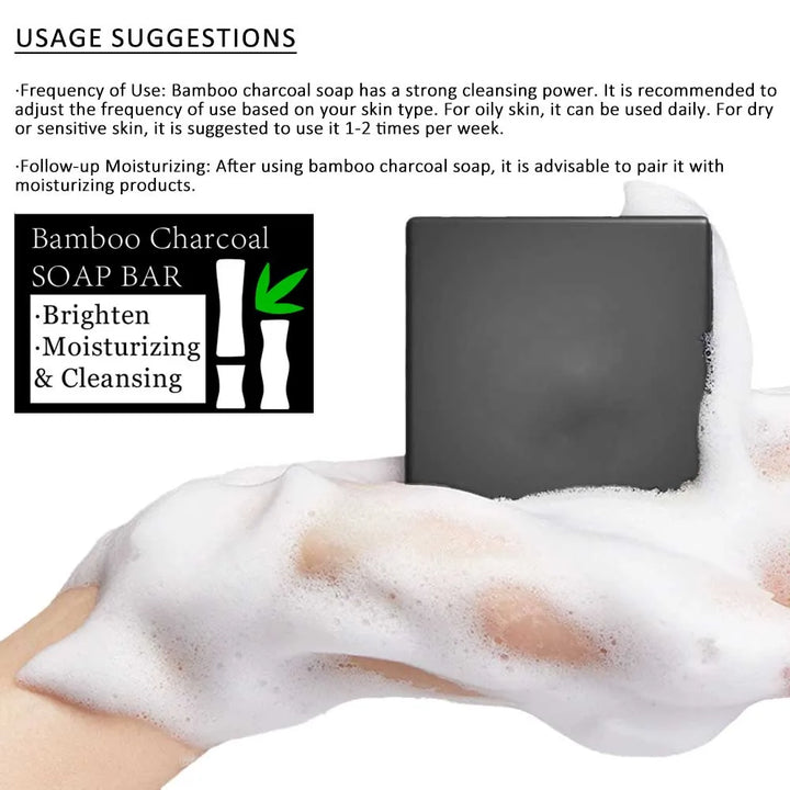 Bamboo Charcoal Soap Bar Deep Cleansing for Oily Light Beige,Moisturizing & Brightening Face & Body Bar For Women
