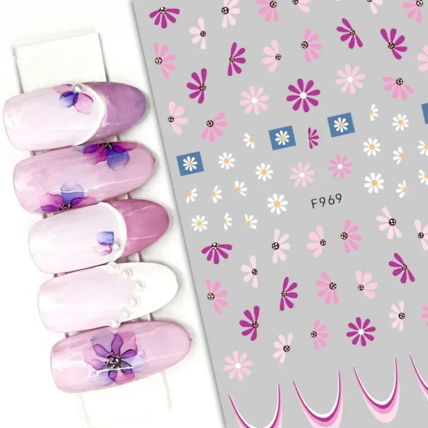 1PCS Black White Butterfly Laser Nail Stickers Y2K Nail Art Decoration Abstract Lines Bronzing Flowers Stickers For Nails