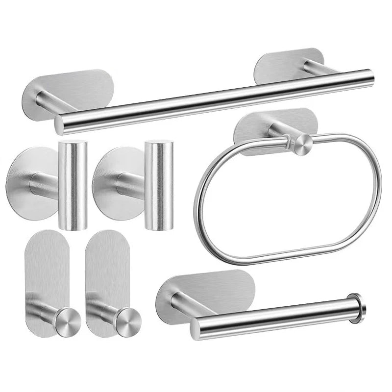 No Drilling Stainless Steel Towel Bar Paper Holder Self-adhesive Towel Ring Robe Hook Matte Black Silver Bathroom Accessory Set
