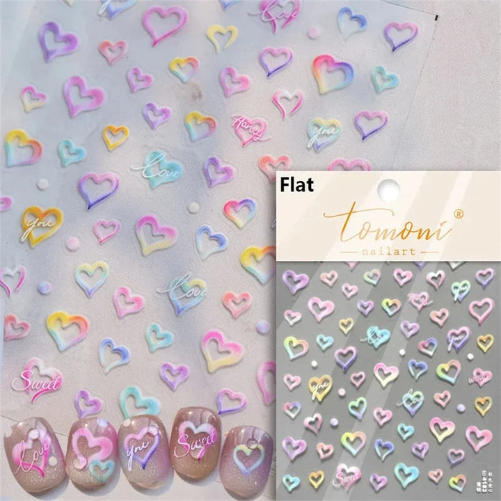 1 piece 5D color crystal star nail stickers high quality love shiny silver hollow smear rainbow flower jelly design nail sticker